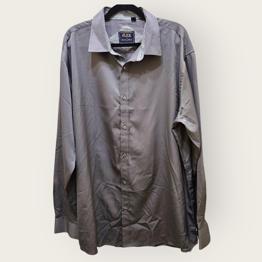 FLEX Mens Luxury Collection Long Sleeve Dress Shirt 2XL Tall Gray Design  Italy